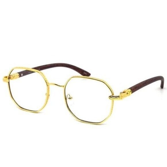 Gold Octagon Glasses Clear Lens Vintage Style Hip Hop Men Retro EyeGlasses Gafas - Picture 3 of 6